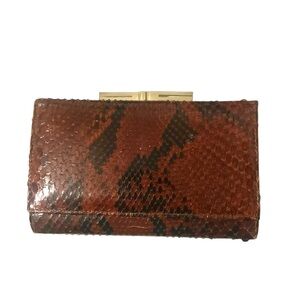 Vintage Unbranded Reddish Brown Genuine Snake Skin Small Clutch Wallet Rare